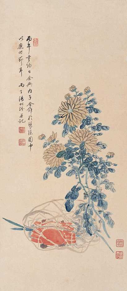 汤贻汾 董婉贞 丙午（1906年）作 菊花 立轴